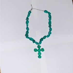 Faux Turquoise Beaded Cross Necklace